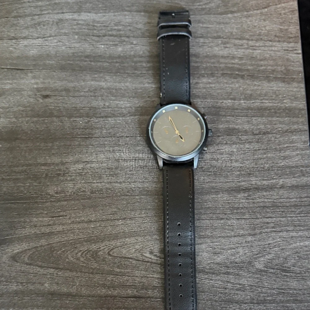 Black Vegan Leather with Gray Face Watch